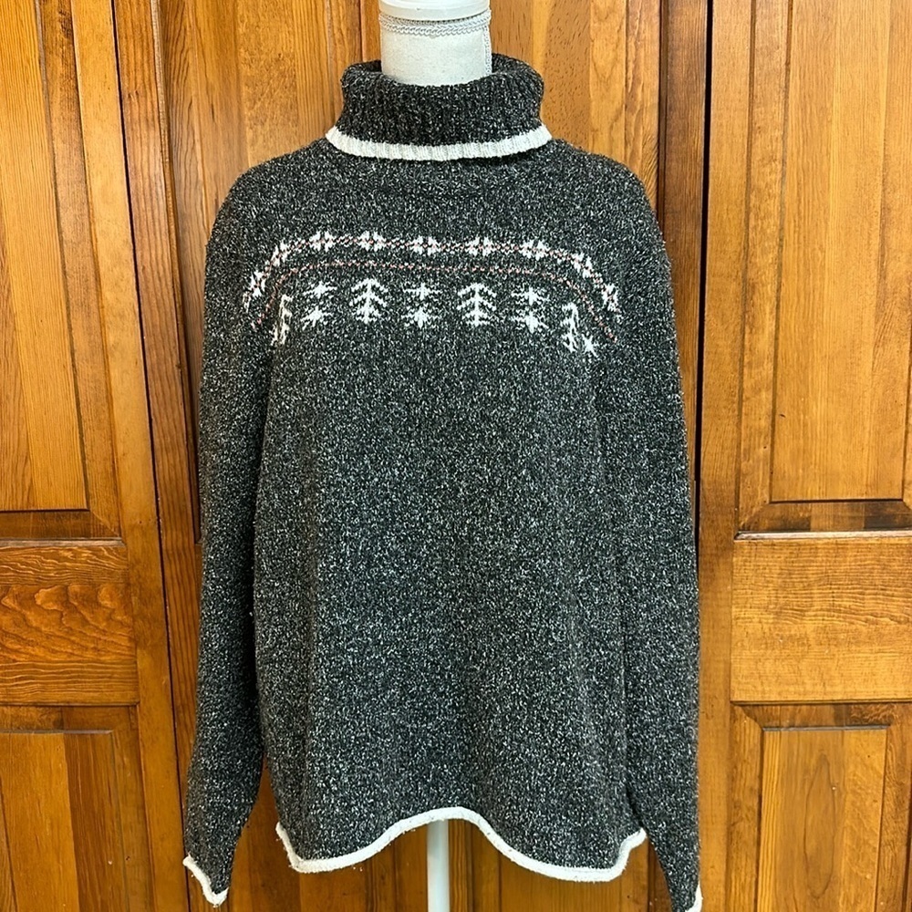 CJ Banks Fair Isle Turtle Neck Sweater Heathered Deep Grey Rolled Hem 1X